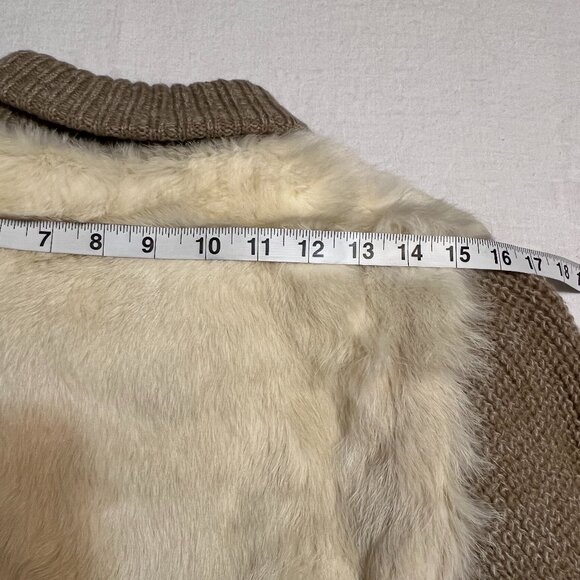 Élan Rabbit Fur Knit Bomber Jacket Sz S Korea 100% French Rabbit Hair Tan Wool - Picture 12 of 12